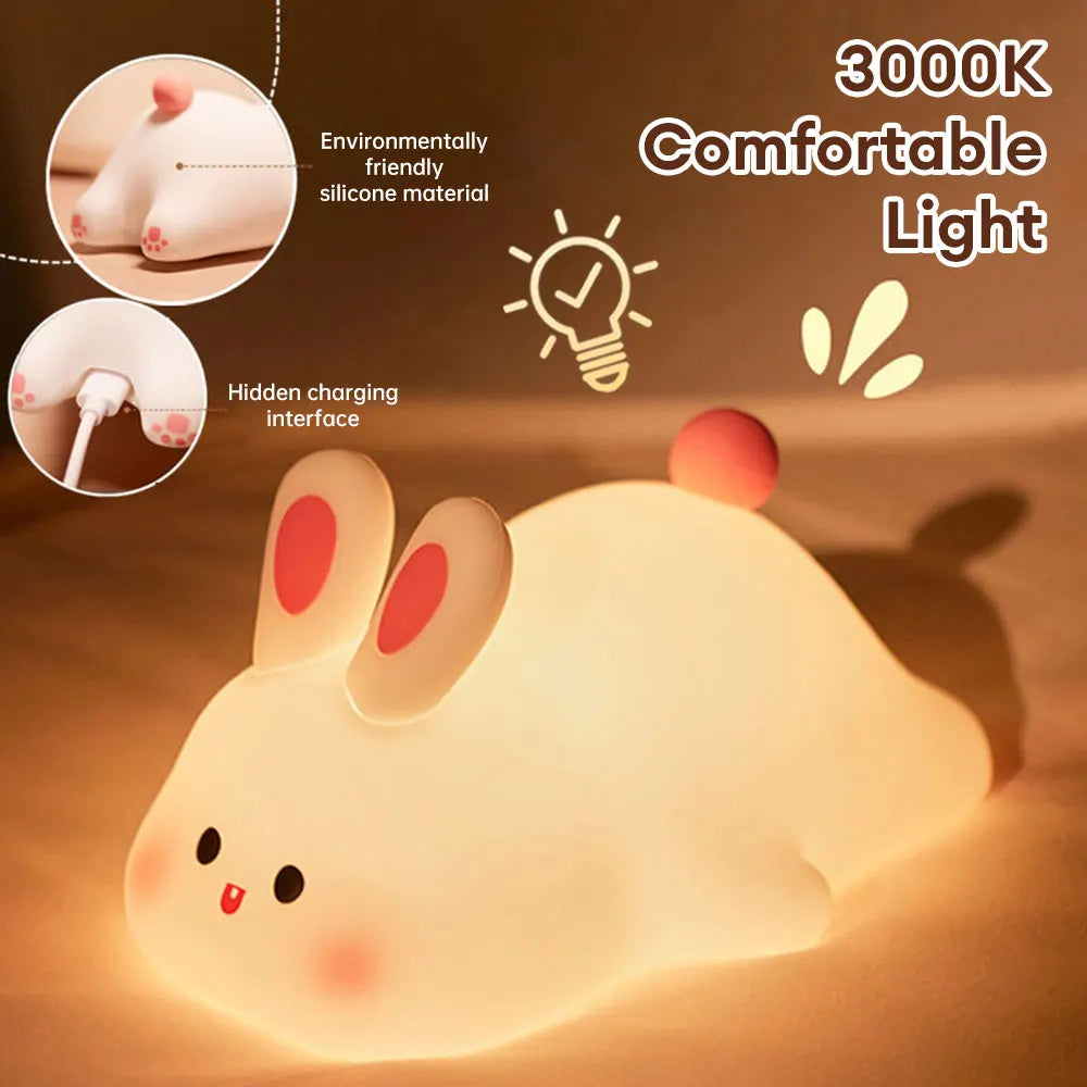 Cute Rabbit Silicone Night Lamp Touch Sensor Big Face Rabbit Pat Night