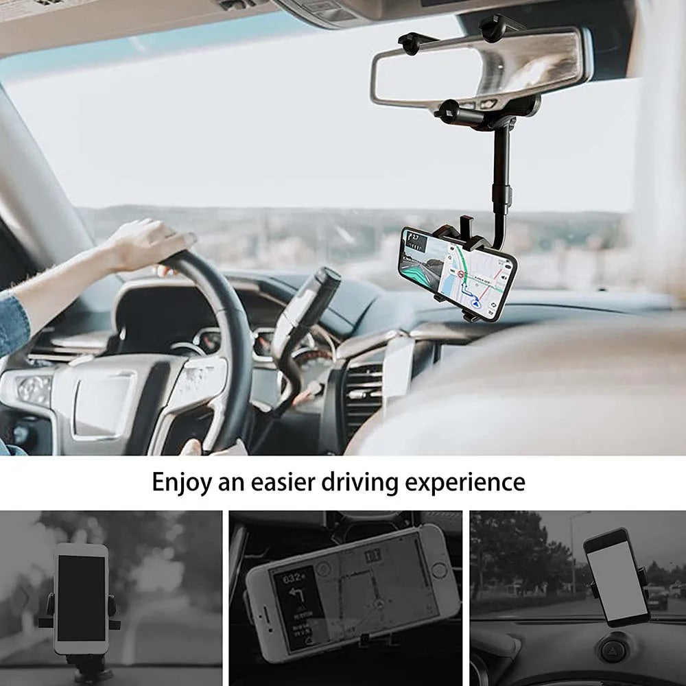 Telephone Car Holder 360 Degree Rotating Stand Rearview Mirror GPS Nav