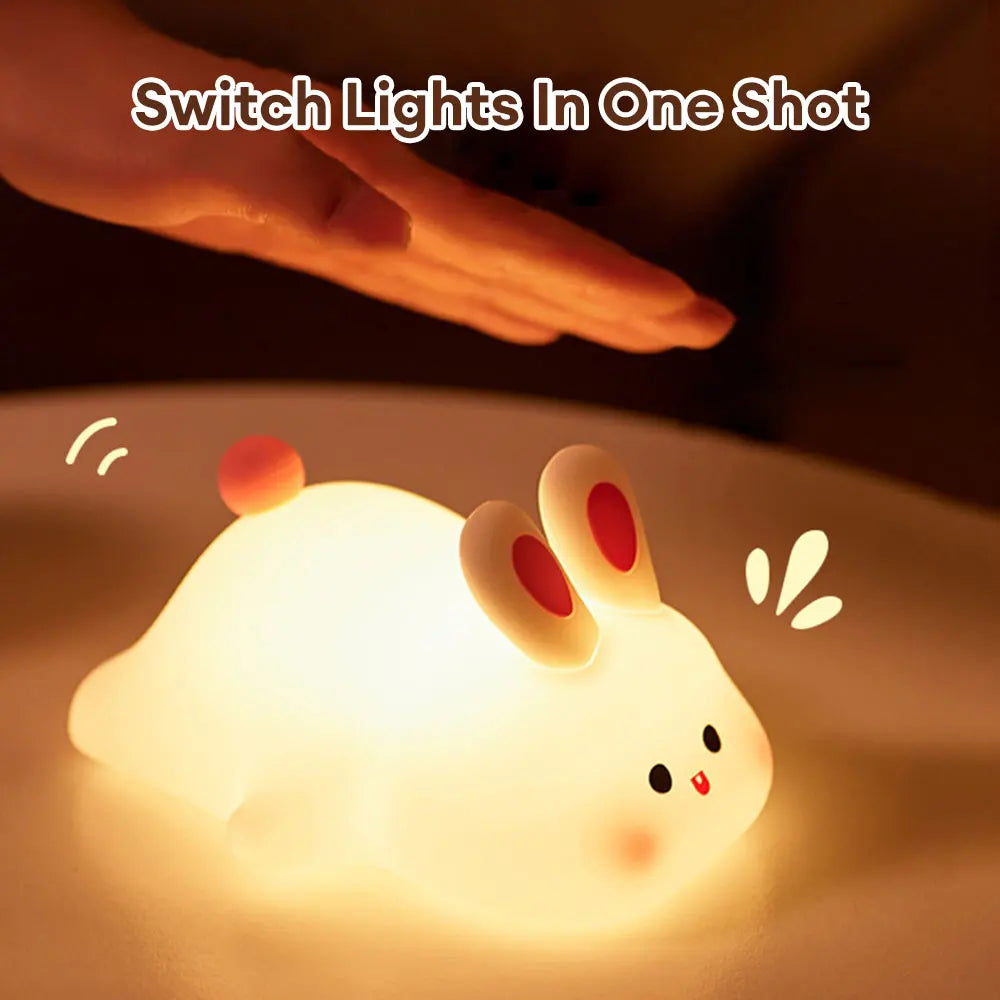 Cute Rabbit Silicone Night Lamp Touch Sensor Big Face Rabbit Pat Night