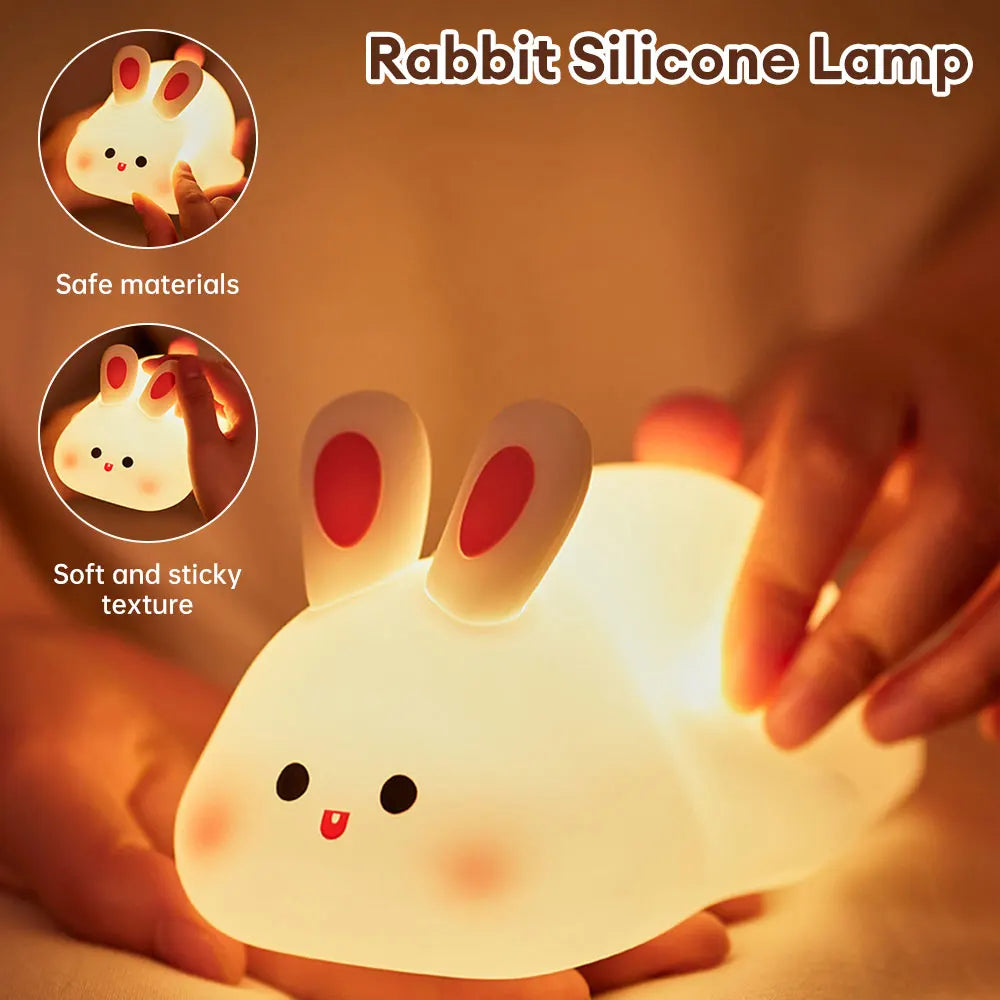 Cute Rabbit Silicone Night Lamp Touch Sensor Big Face Rabbit Pat Night