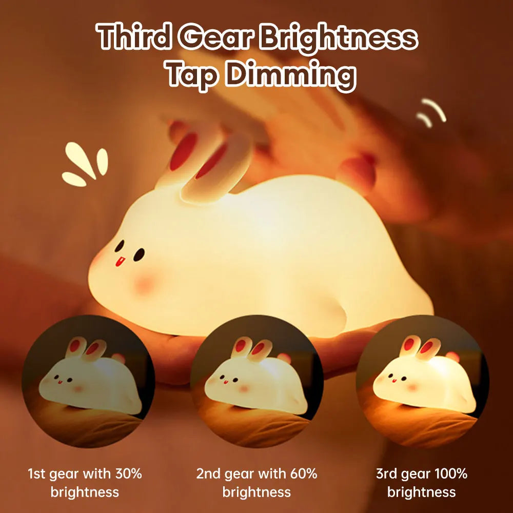 Cute Rabbit Silicone Night Lamp Touch Sensor Big Face Rabbit Pat Night